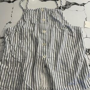 White and navy blue Striped linen Top NWT